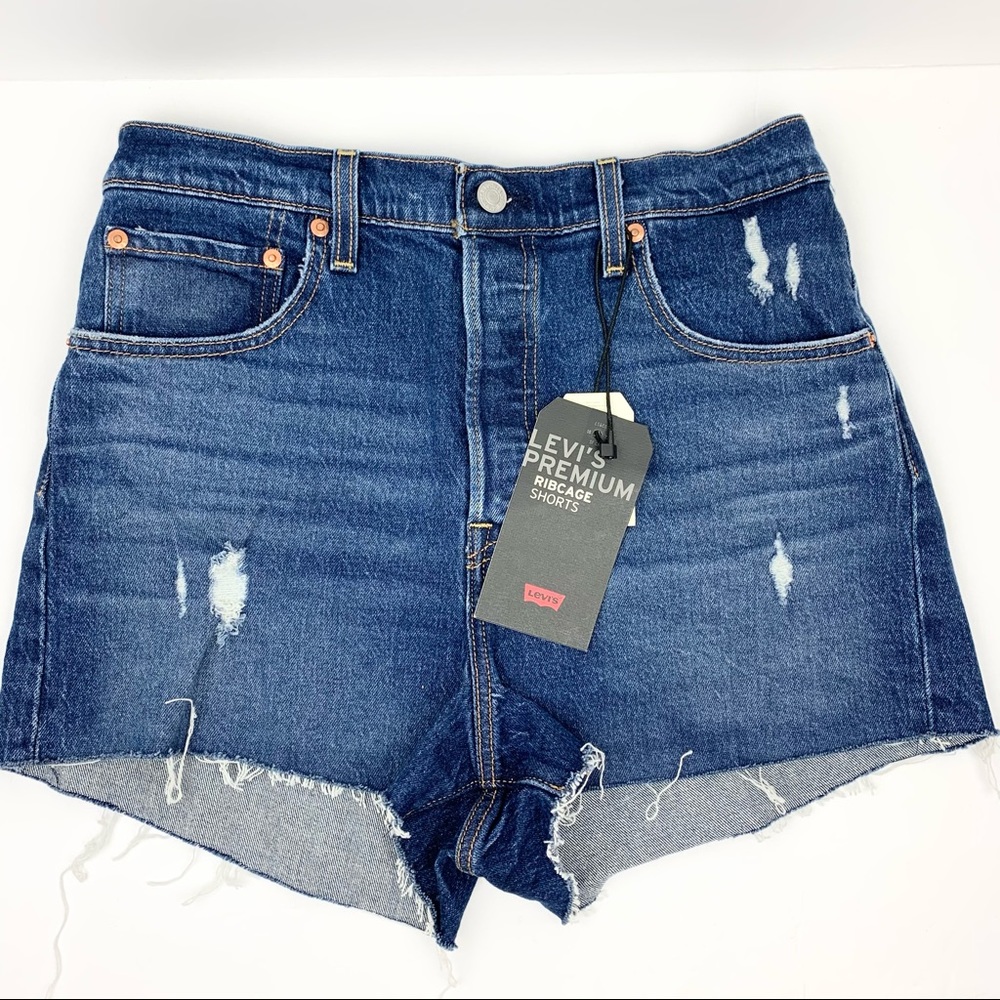 Levi’s Premium High Waisted Ribcage Shorts Dark